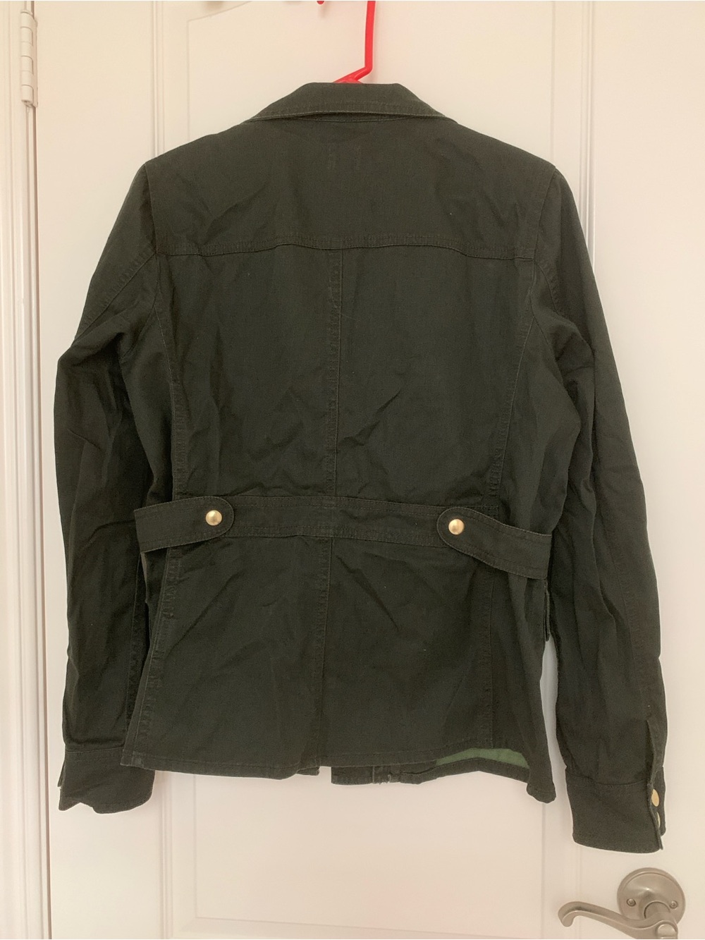 J.Crew Olive Utility Jacket Military Field Coat Gold Snap Cotton Size Medium M - Picture 6 of 13